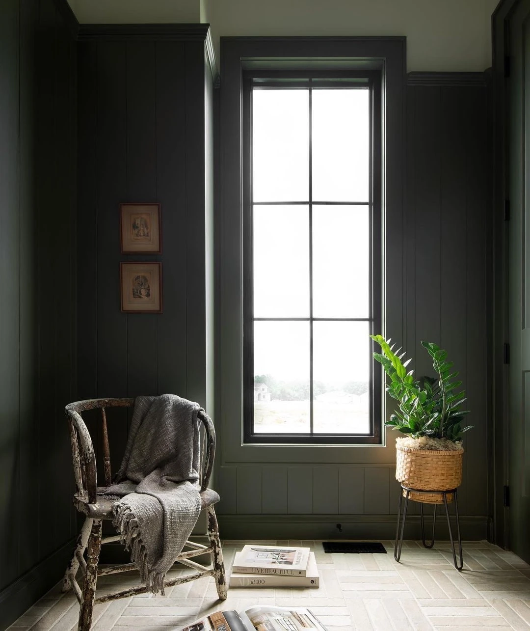 Black replacement window in a finished interior